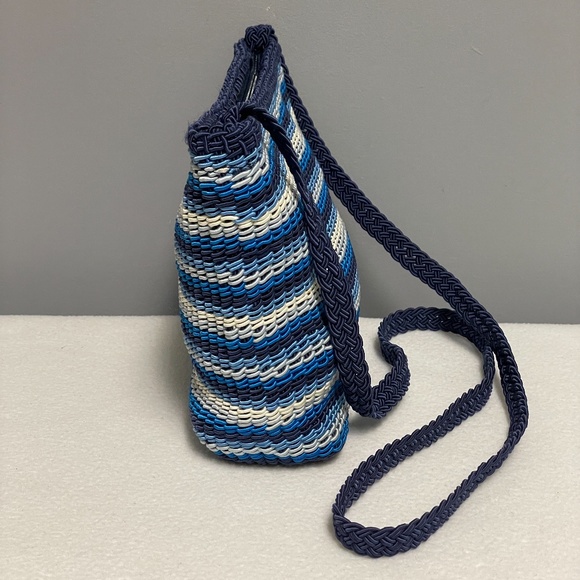 Woven Blue Stripe Crossbody Handbag - Picture 4 of 11